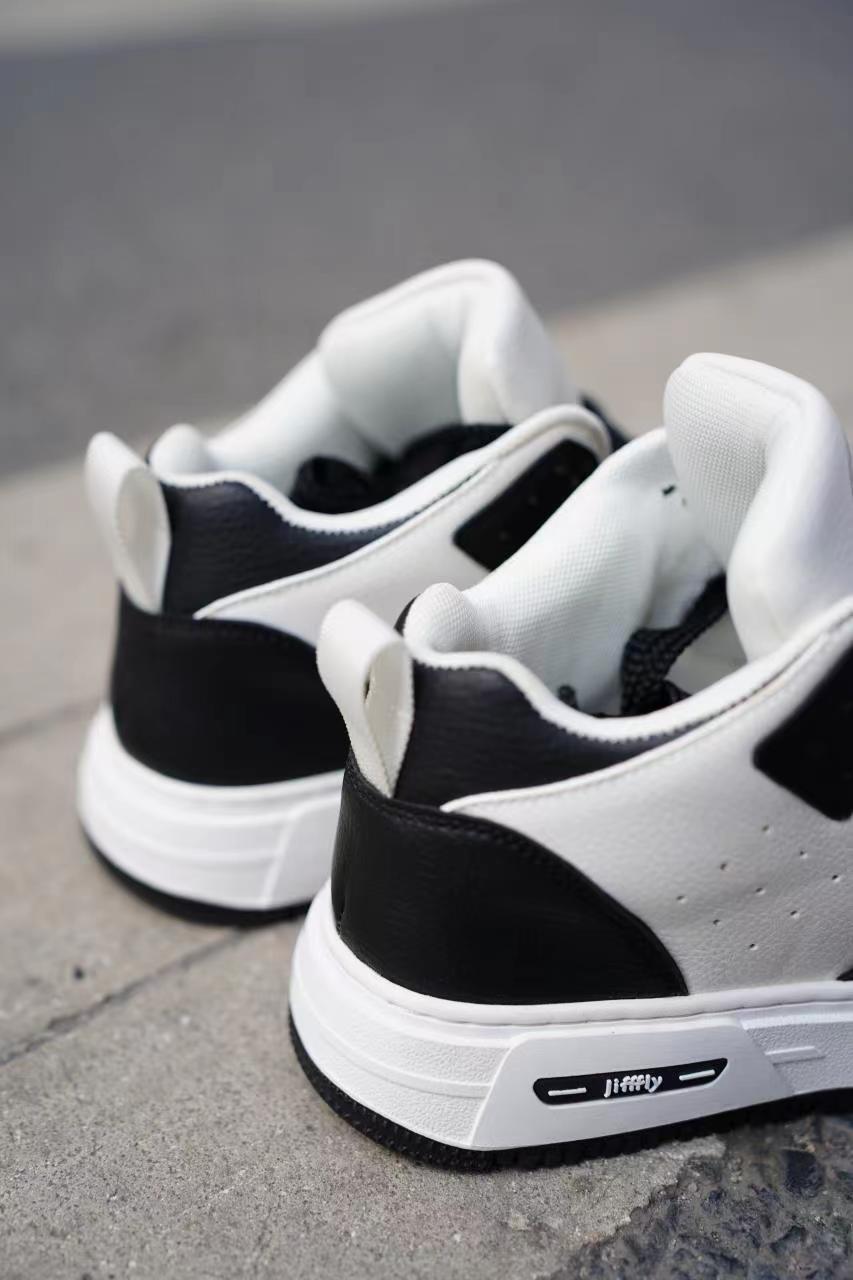 Jifffly Fashion Matching High-Top Breadboard Men, Black and Panda Color White Shoes for Height Increase, Couple's Trend Brand
