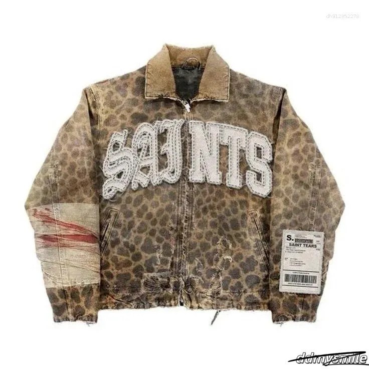 Men's Jackets Streetwear Vintage Leopard Camouflage Jacket Y2k Coats Men Women Hip Hop Letter Patchwork Embroidery Oversized Clothes ddmysmile