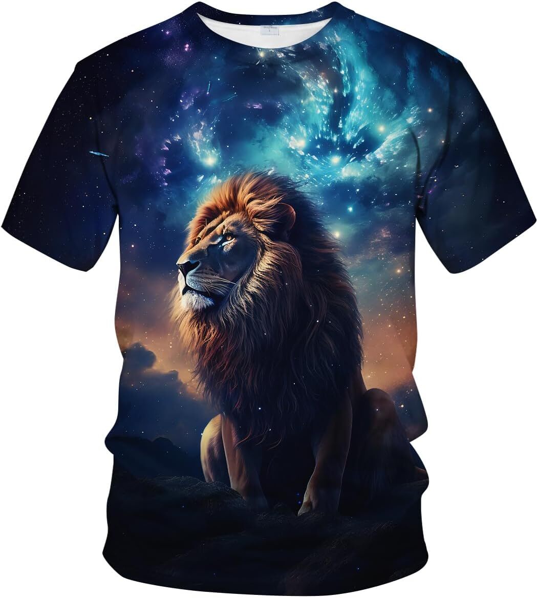 Mens T shirt Mens The Milky Way Animal Lion Pattern Cool Graphic Graphic Tee Casual Tops Clothes Short sleeve 2025