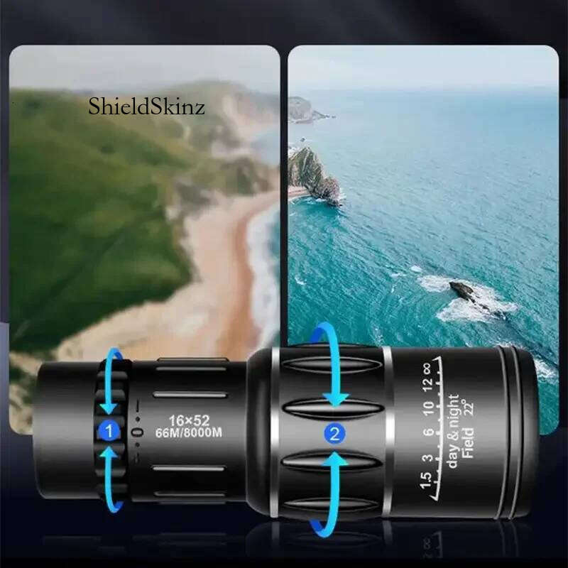 16X52 Long Range Monocular Telescope - Power, Dual Focus, Optical Zoom Scope, High Magnification For Night Spyglass Use