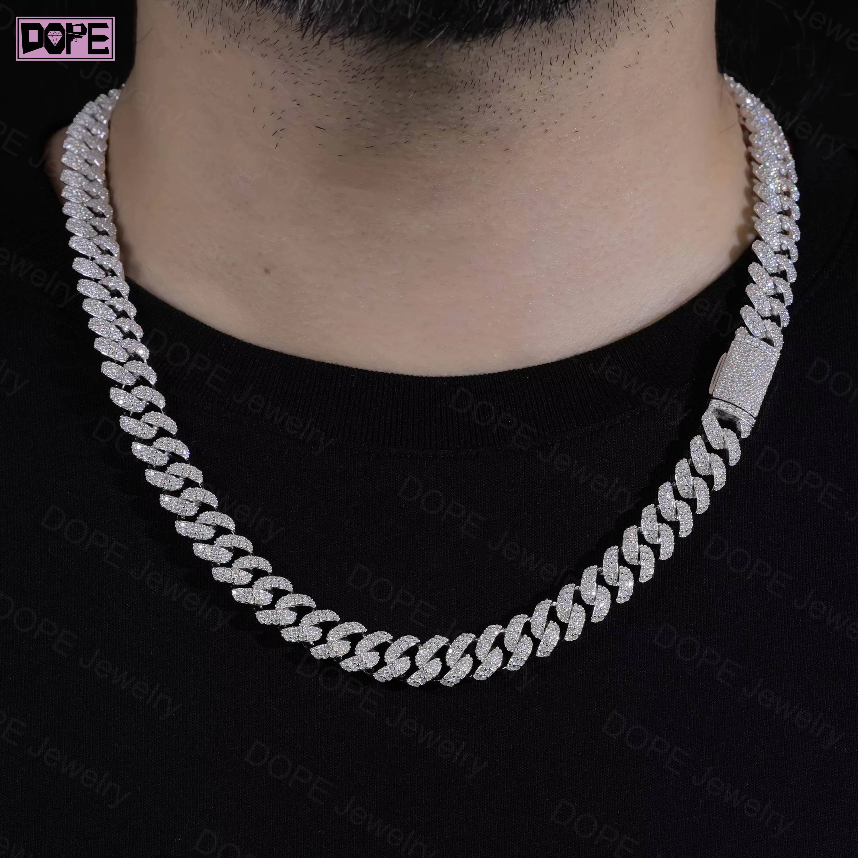 10mm Moissanite Diamond Hiphop Rapper Cuban Link Chain 925 Sterling Silver Moissanite Cuban Link Chain