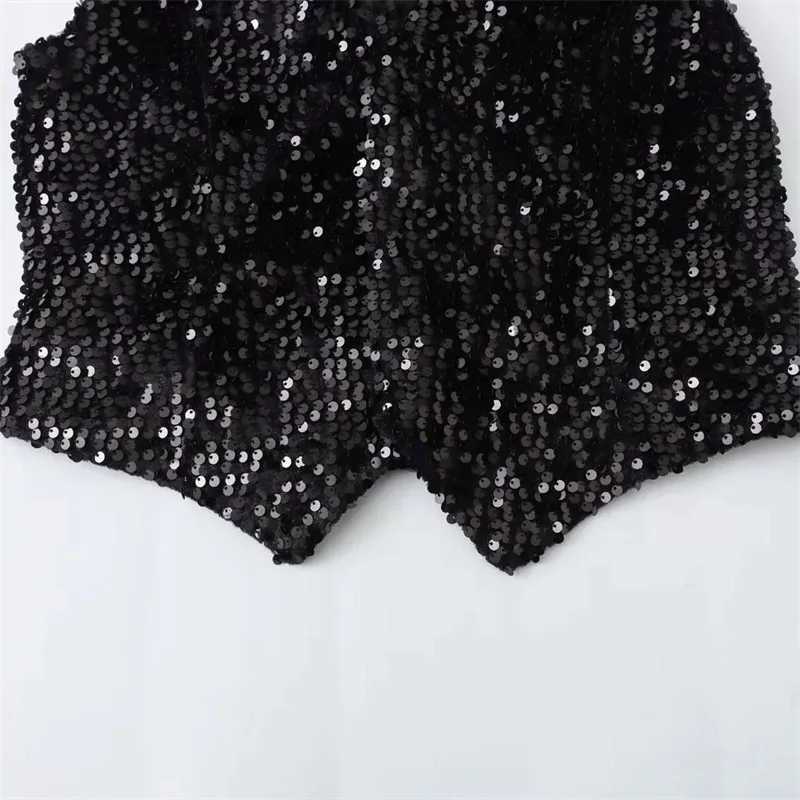 New Womens Fashion Versatile Sequin Short Vest Spring Autumn Xiaoxiangfeng Heavy Industry Waistcoat Black Sleeveless Jacket Z250918