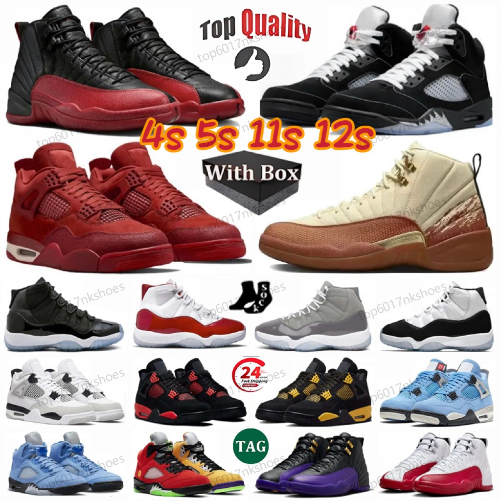 With Box 4 Basketball Shoes 4s 5s 11s 12s Designer UNC Men Women Fire Red Metallic Reimagined Black Cat Sneakers Infrared Retro Carmine White Cement Grey Pink Trainers