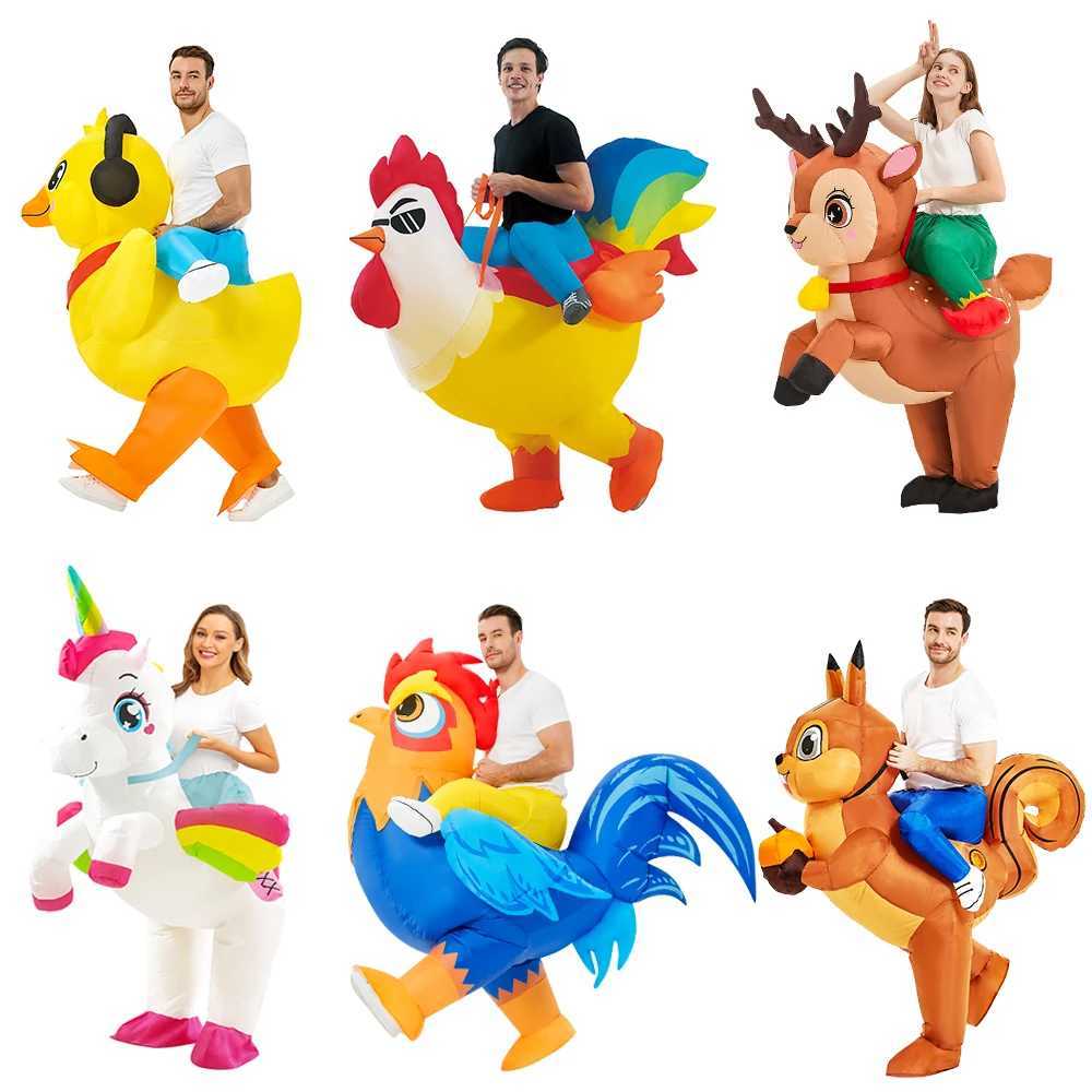 Adult Rooster Inflatable Costume Funny Elk Animals Inflatable Suit Halloween Carnival Half Body Blow Up Suit for Cosplay L250918