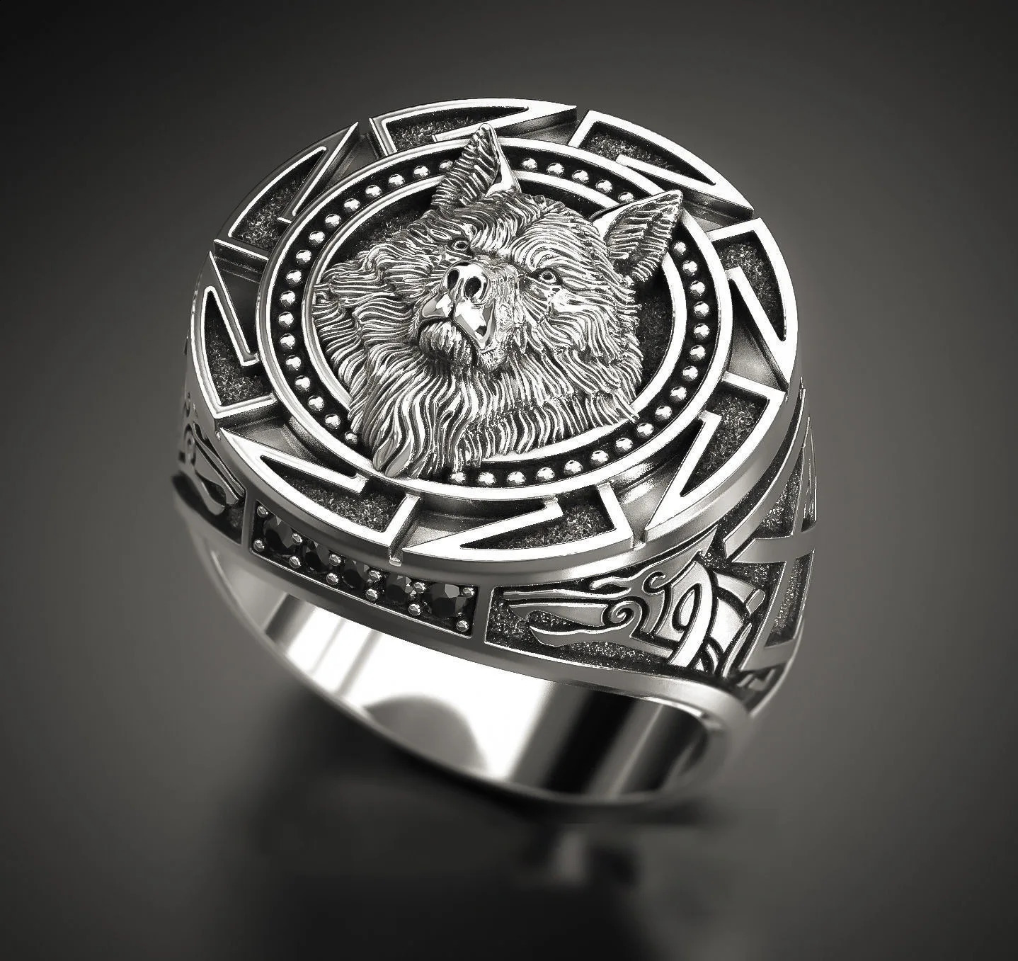 925 Sterling Silver Ring Retro Wolf Totem Thai Warrior Head Mens 250919