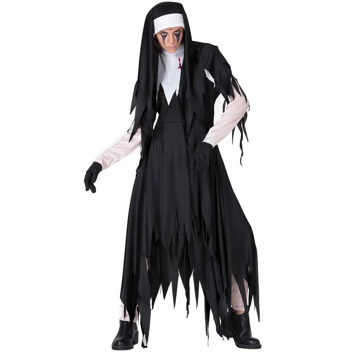 SXXXL Halloween Zombie Nun Costume Vampire Horror Bloody Reaper Cross Serrated Nun Skirt L250918