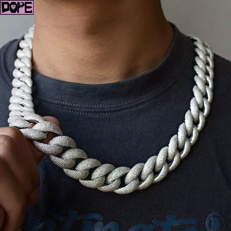 Vvs Iced Out Cuban Chain Miami 18mm Hiphop Curve Borderless 925 Silver Moissanite Cuban Link Chain