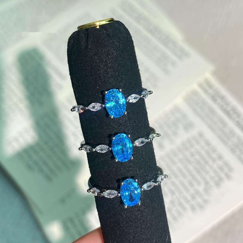 Same Ice Flower Cut Aquamarine Pigeon Egg Ring for Women Fashionable Versatile Ins Style Exquisite High-end Feel