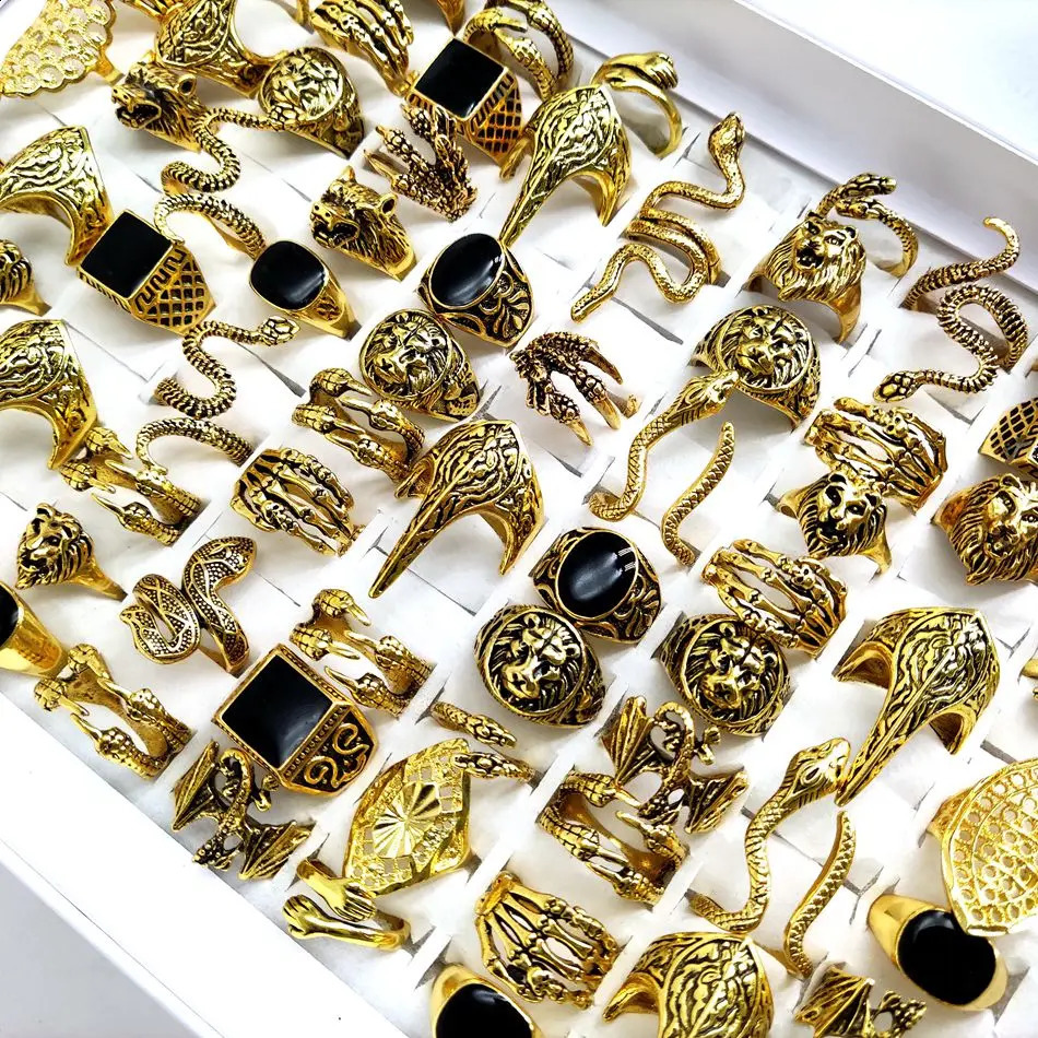 20pcslot Retro Big Head Exaggerated Gothic Skull Men Ring Punk Rocker Male Fashon Skeleton Rings Wholesale Lots 250919