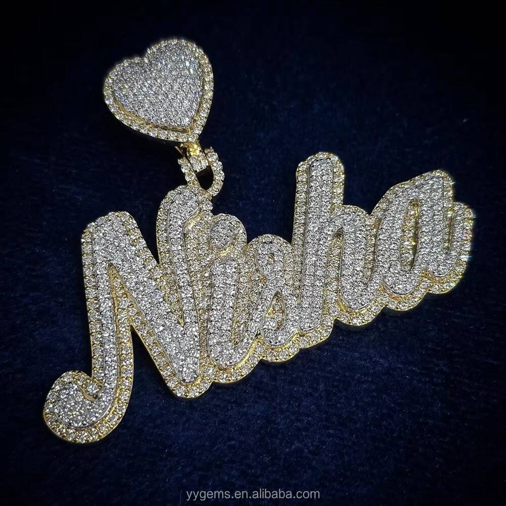 Custom Hip Hop Jewelry Iced Out Letter Pendant for Cuban Link Chain 925 Silver Moissanite Initial Letter Pendant Necklace