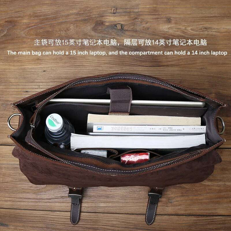 NZPJ Retro Men's Handbag Crazy Horse Horizontal Computer Top Layer Leather Men Casual Shoulder Messenger Bag