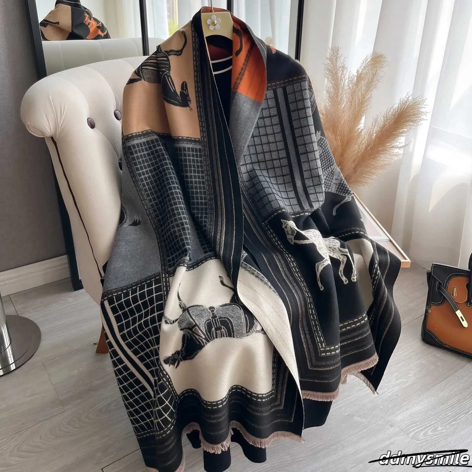 Autumn Winter Women Pashmina Shawls And Wraps Cashmere Blanket Warm Thick Stoles For Ladies Outdoor Scarf 2024 New Print G250818 ddmysmile