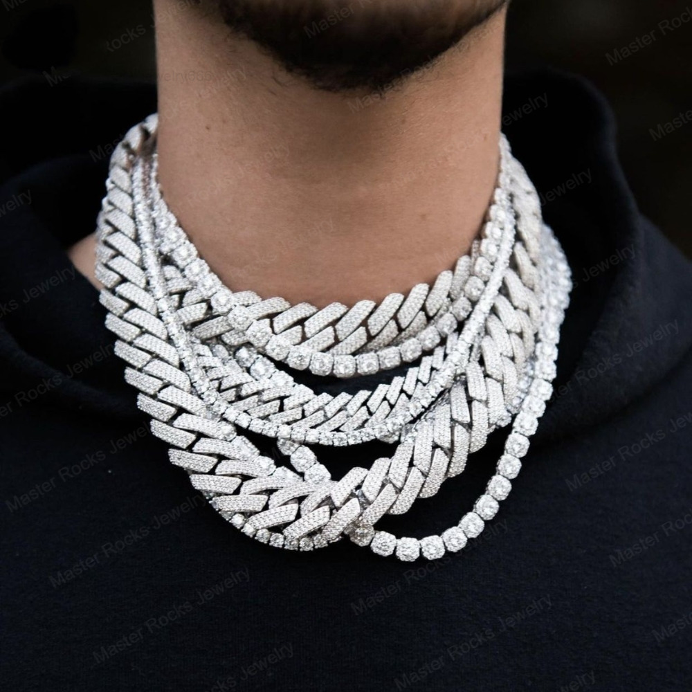 Dope Jewelry Hiphop Necklace 925 Sterling Silver Cuban Necklace Iced Out 8mm10mm12mm VVS Moissanite Cuban Chain