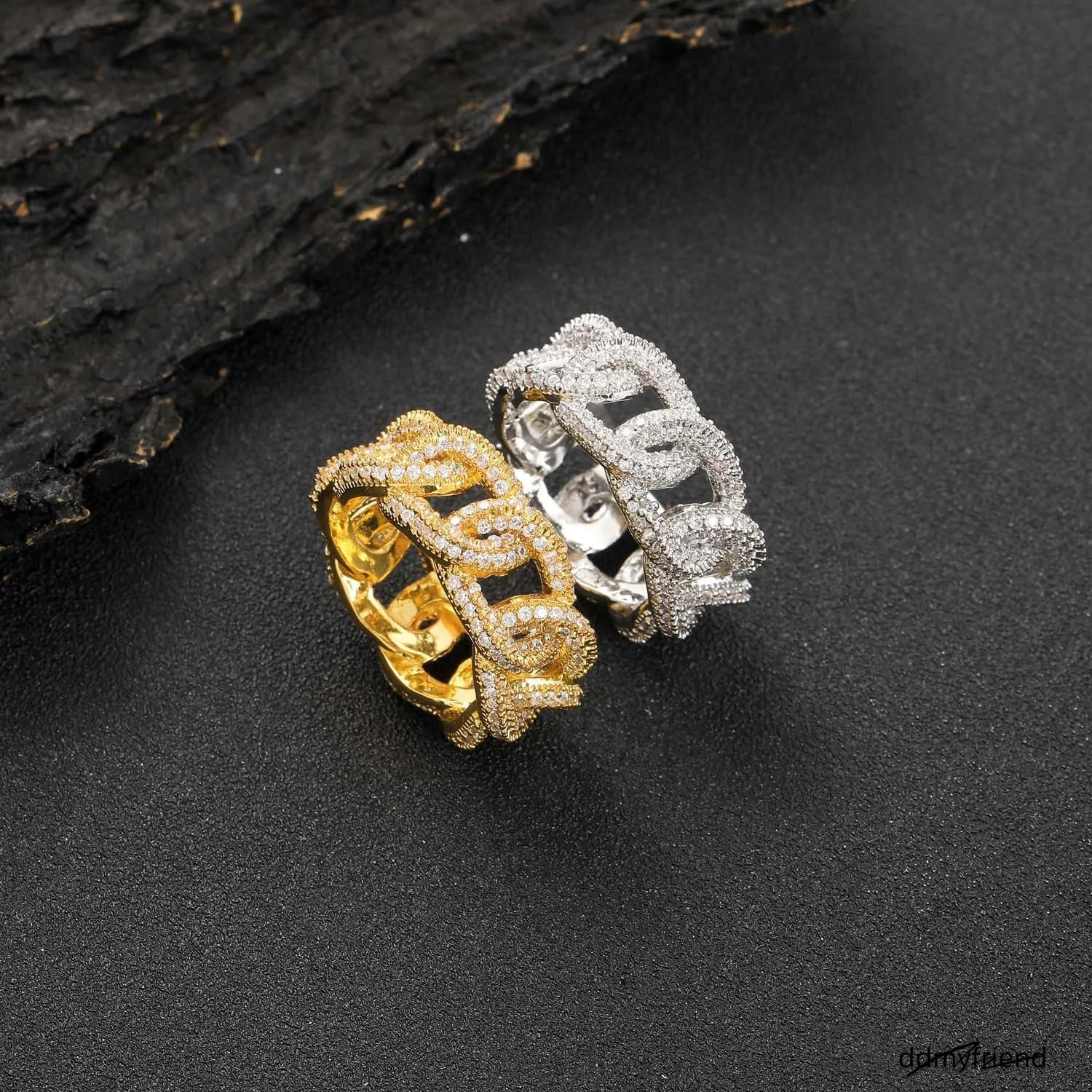 Cuban Chain Hollow Mens Ring Full Of Zircon Personalized Trend Hip Hop 250728 ddmyfriend