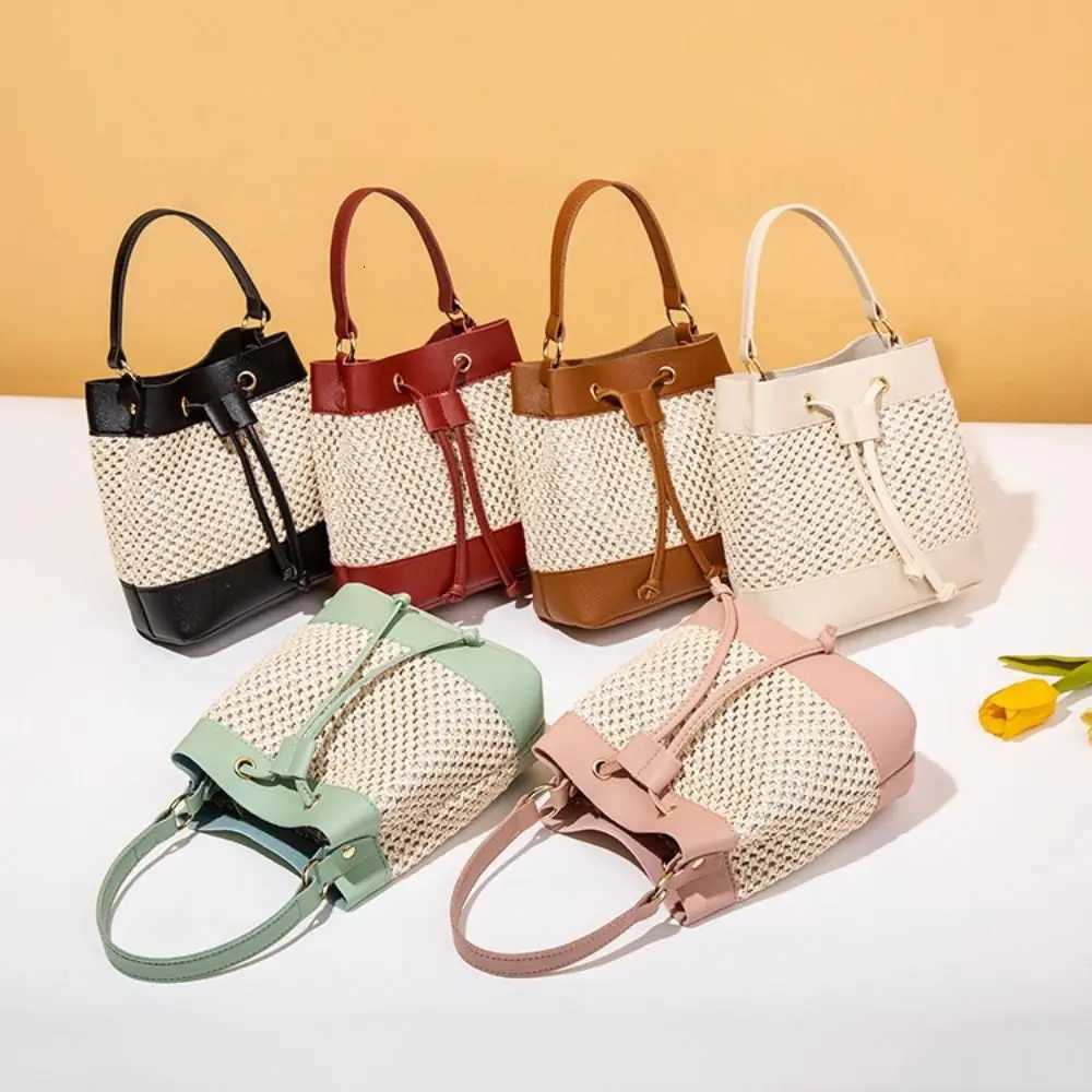 Bundle Pocket Straw Crossbody Bag Commute Handbag Drawstring Bucket Bag Messenger Bag Large Capacity Beach Shoulder Bag GirlsXJ250918