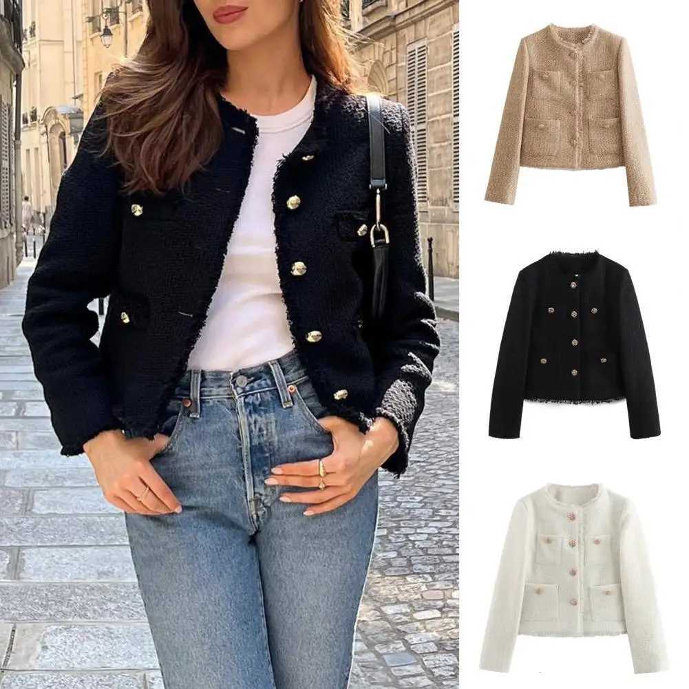 Elegant Tweed Jacket for Women Tweed Round Neck Stylish Womens Tweed Jackets with Pockets for Business Casual for Spring Z250918