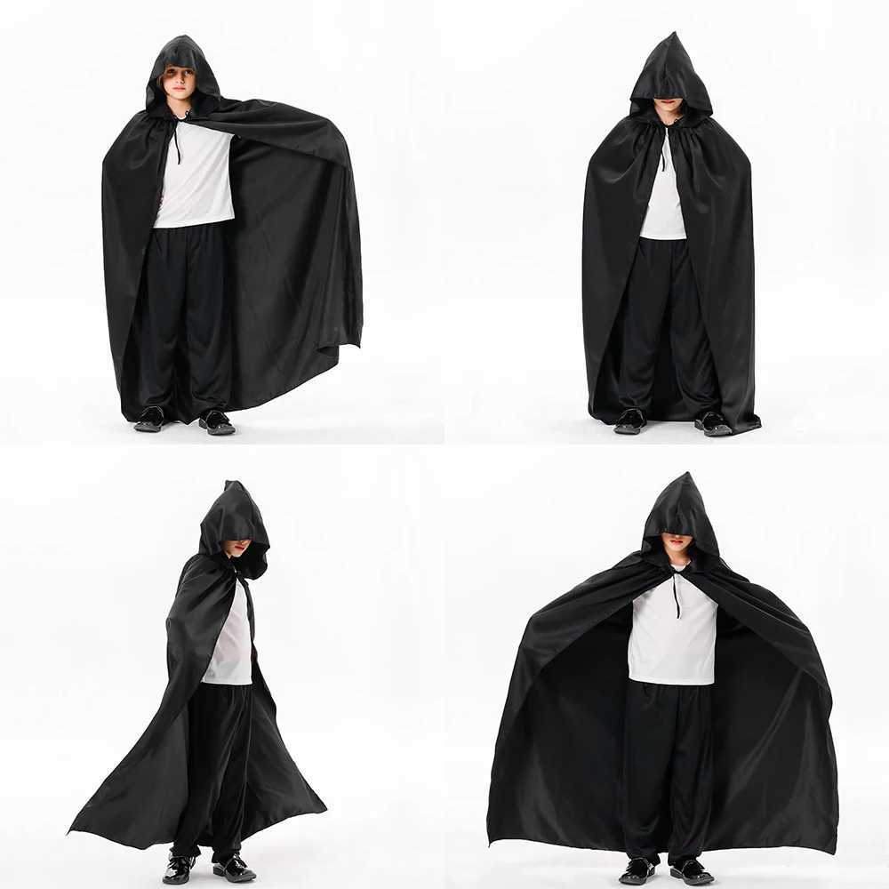 Halloween Cloak Soft Unisex Hooded Black Robe Witch Long Cape Cosplay Costume Prop Party Performance Supplies Holiday Decoration L250918VNKQ