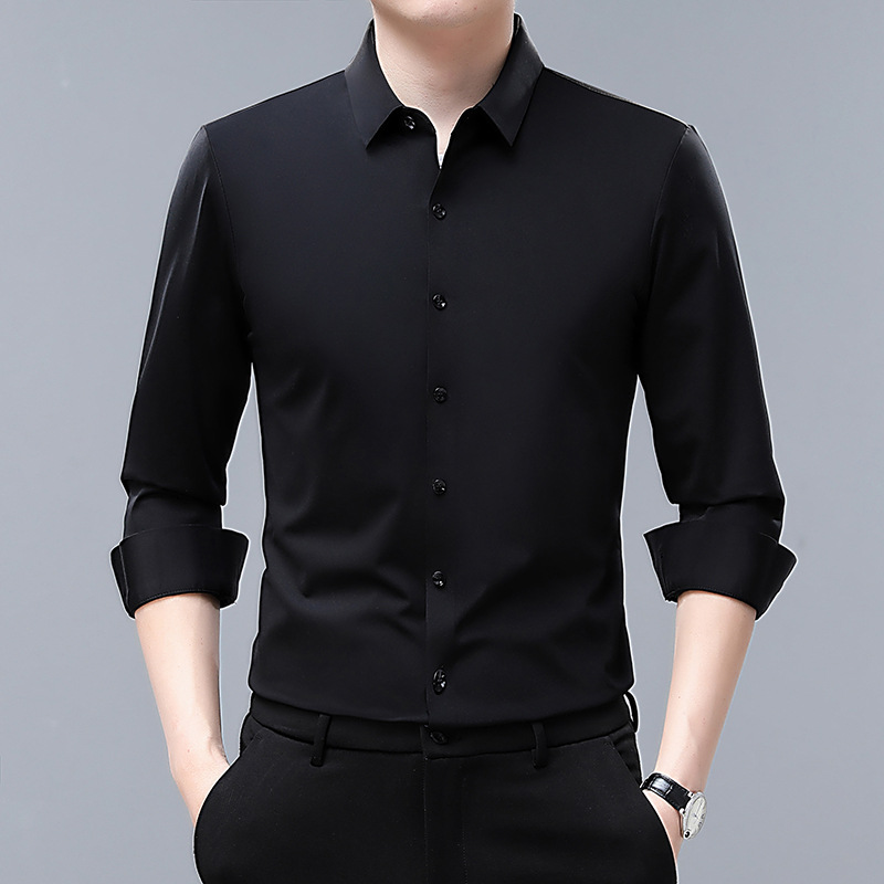 Men's Premium Silk Non-Iron Seamless Thermal Shirt Luxury Solid Color Long-Sleeve Business Shirt for Dads Autumn Dress Shirt
