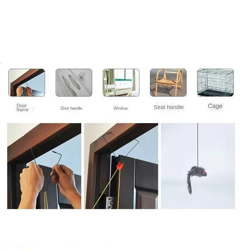 Cat Mouse Toy Interactive Cat Toy Hanging Door Retractable Toy Cat Scratch Rope Funny Cats Feather Stick Pet Products X250918