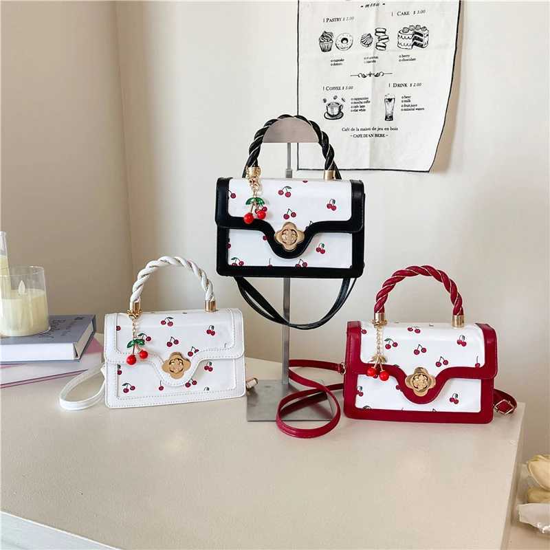 Sweet Crossbody Bag Fashion Cherry Print TopHandle Ladies Luxury Square Shoulder Bag Women High Quality Sling PurseXJ250918
