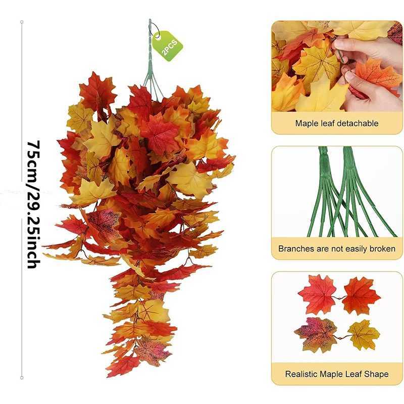 1Pcs Artificial Maple Leaf Garland 75cm Fake Plant Leaves for Home Decor Garden Halloween Thanksgiving Decoration Accessories C250919