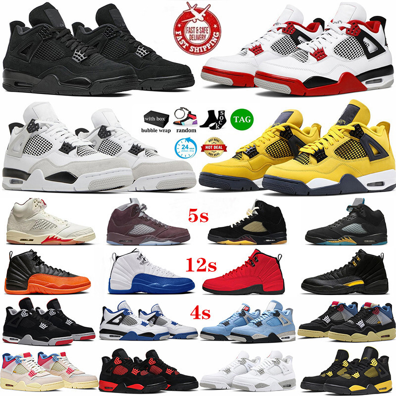 With Box 4s 5s 12s Basketball Shoes Mens Designer Thick sole Trainers Black Cats Grey Military Fear White Thunder Bred Men Women Top Quality Sneakers Outdoor