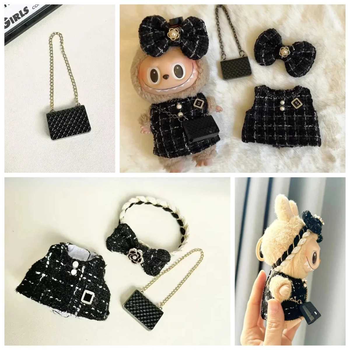 For 17cm no dollDoll Labubu Luxury Clothing Set Bow Headband dress Outfit 30 Labubu Doll Sitting Party Decorations Accesso C250919