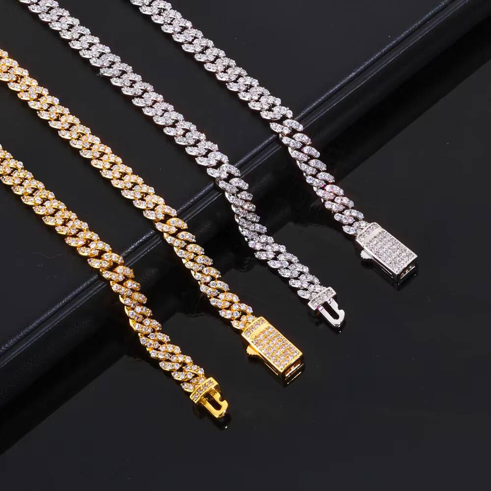 NUOYA Elegant 6mm Gold Plated Cuban Link Chain Full Pave Moissanite Iced Out Shiny Bracelet Luxury Hip Hop Jewelry