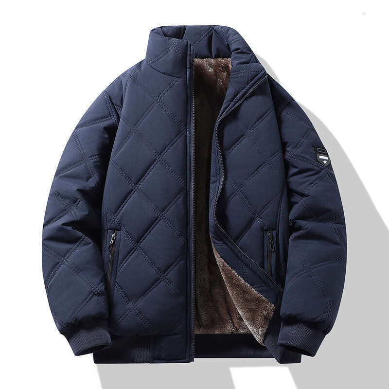 Casual Winter Fleece-Lined Men's New Thickened Stand Collar Windproof Warm Coat Youth Cotton Padded Jacket Outerwear