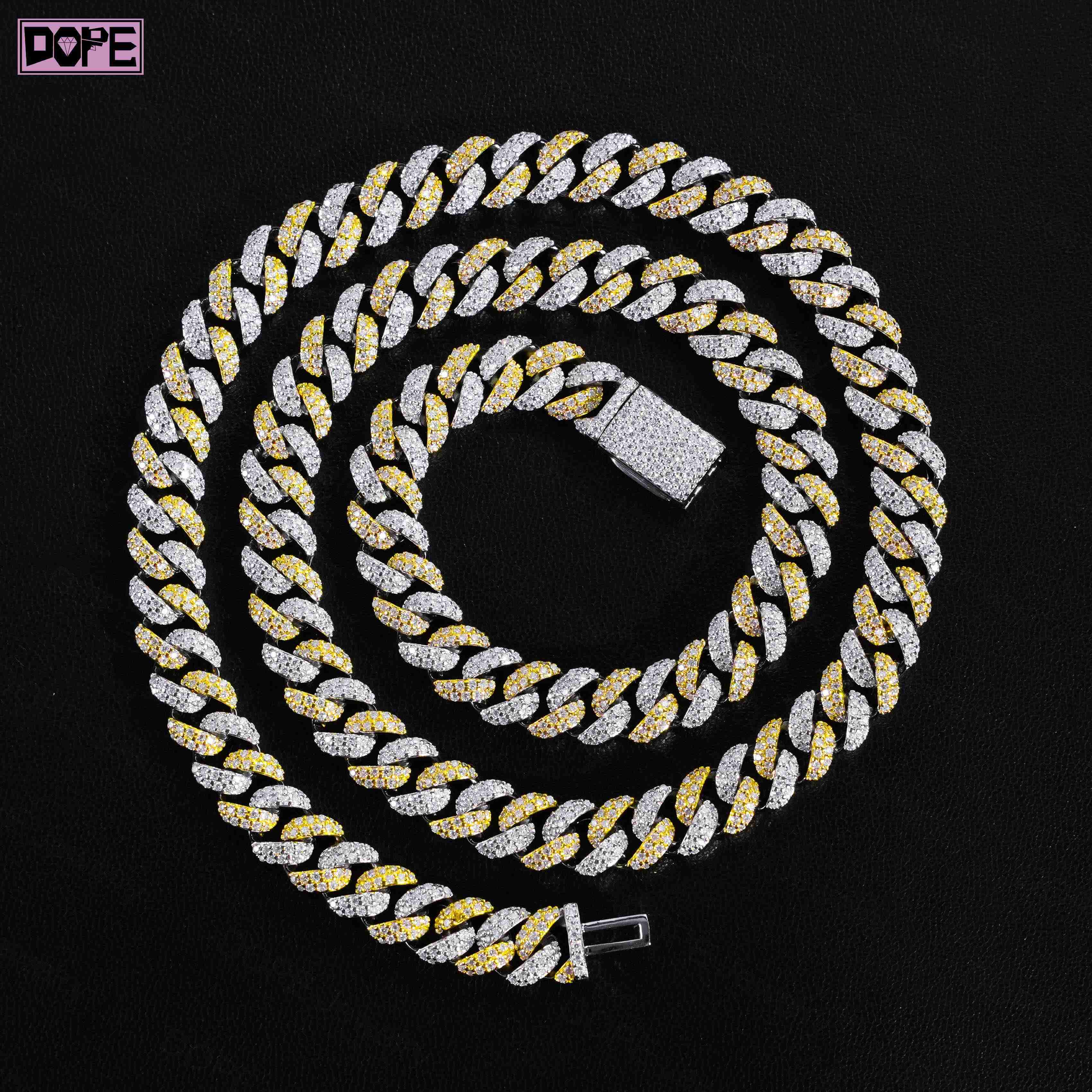 Iced Out Moissanite Cuban Link Chain 8mm Two Tone 925 Silver Hiphop Rapper Moissanite Cuban Chain