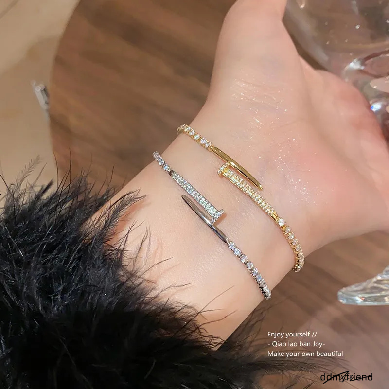 Gold Tone Cubic Zirconia Pave Bracelet With Adjustable Chain Stylish Minimalist Jewelry Gift For Her High Quality And Modern Accessory ddmyfriend