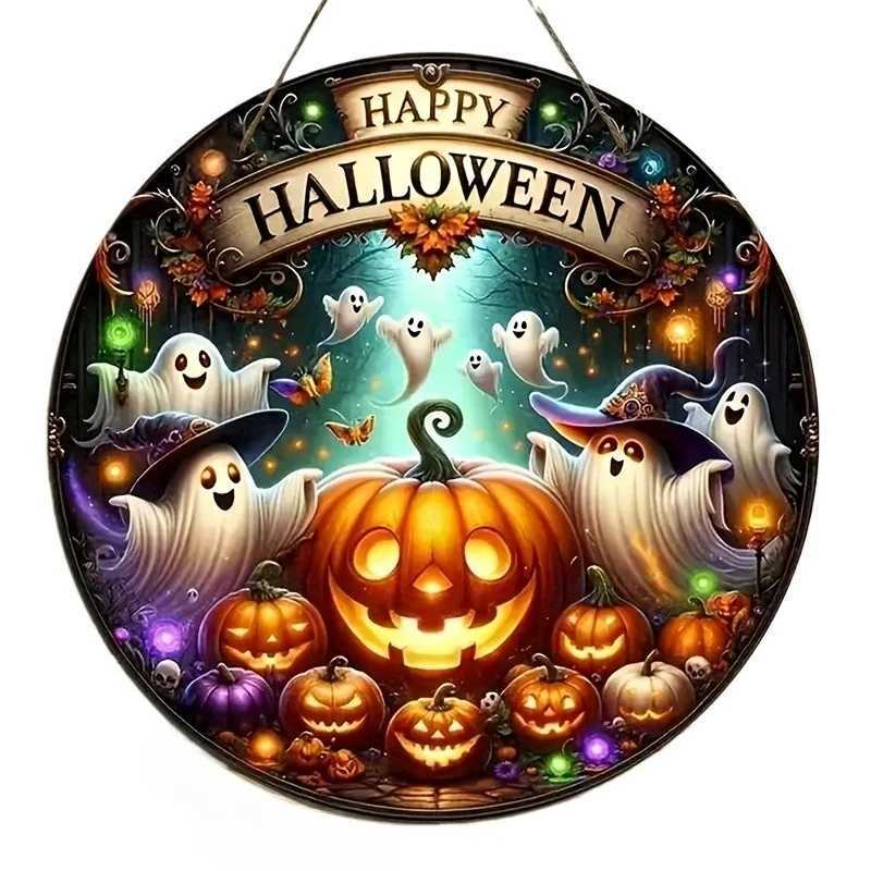 2PCS Halloween Wooden Signs Elegant Round Plaques with Pumpkins Ghosts Bats Perfect Wall Decor for Home Garden C250919