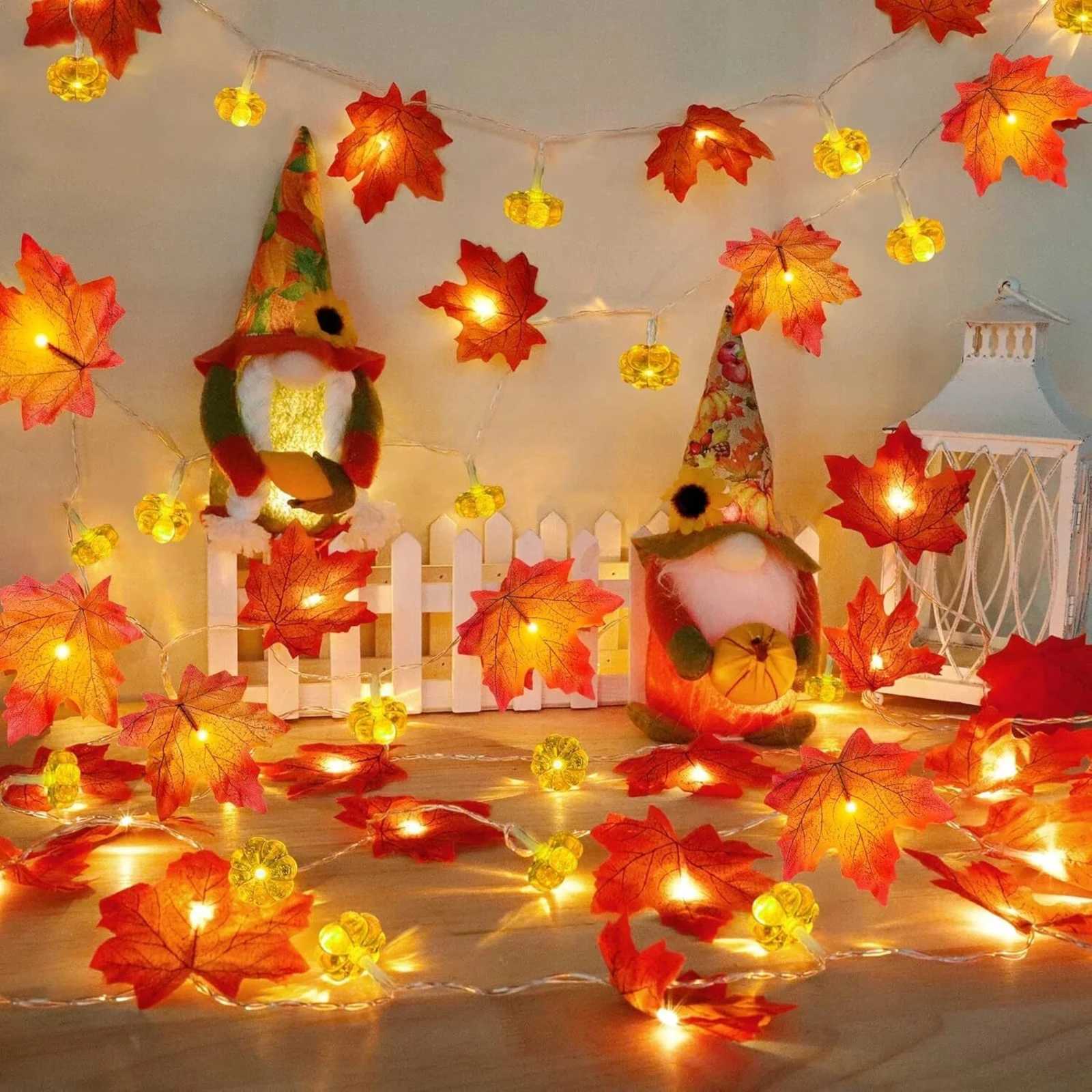 20ft 40 LED Maple Leaf Light String Halloween Thanksgiving Garden Party Decoration Lights Hold On And Flashing Halloween Gift C250919