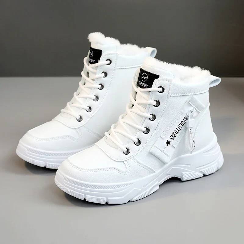 Designer Sneakers for Women Casual High Top Womens 2024 Winter Plush Lined Warm Thick Lace-up Sports Shoes Size 43 ddmymonkey