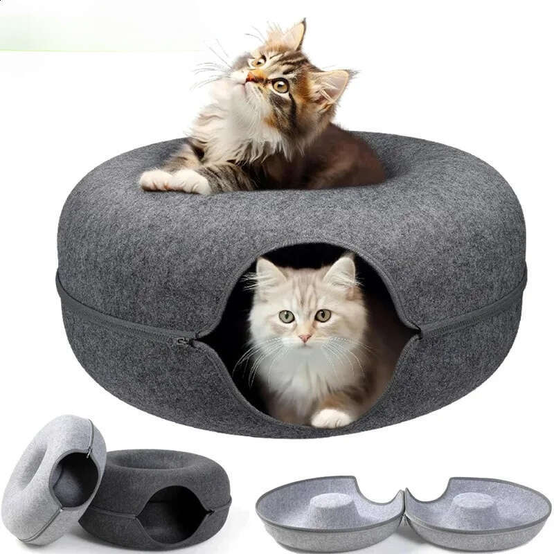 2025 new Sweet Donut Cat Bed 2 cats detachable pet tunnel interactive game toy dual-use felt indoor sports equipment cat supplies 241115