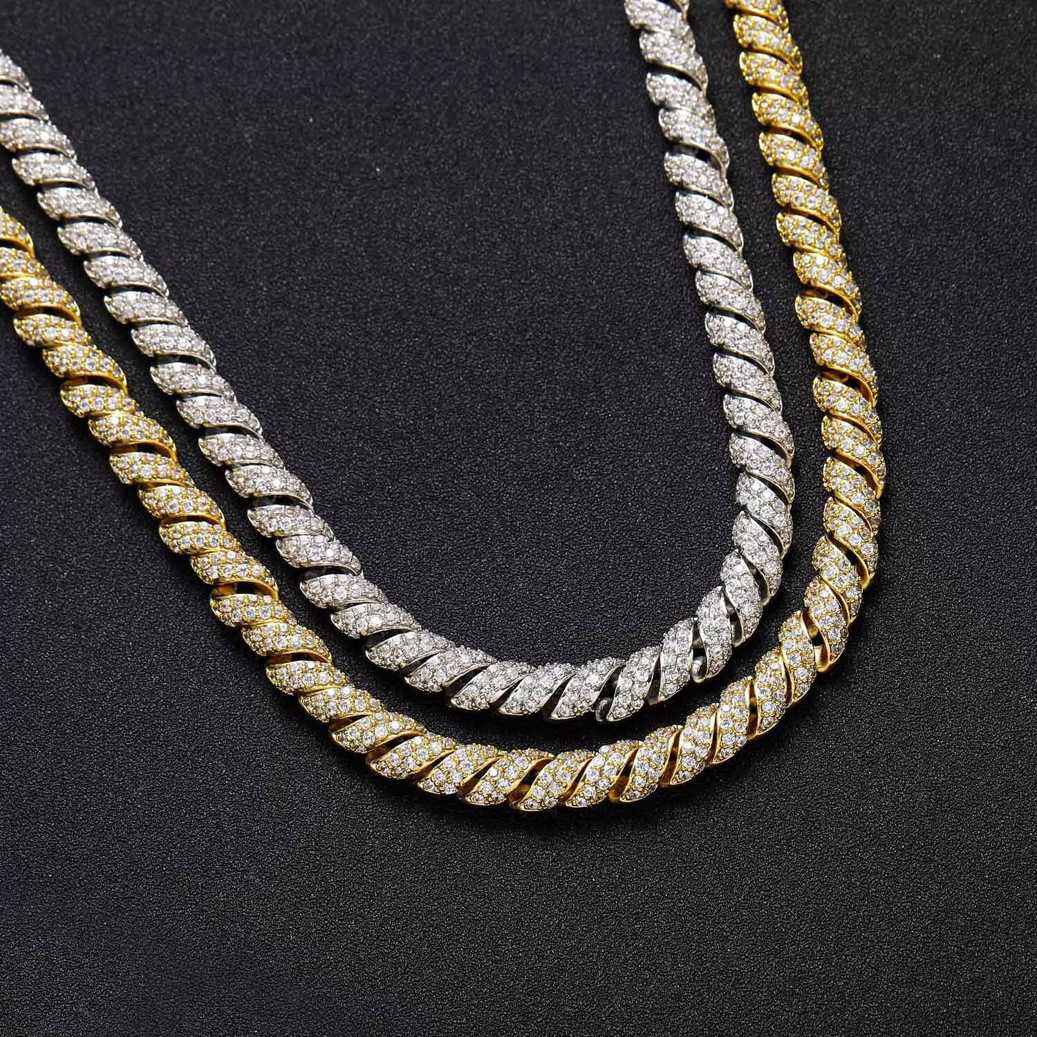 8MM925 silver micro-set moissanite length rope necklace; icy sparkling moissanite hip hop