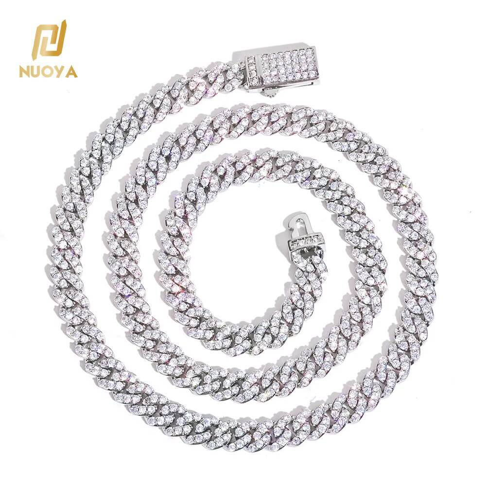 NUOYA Iced Out Cuban Chain Necklace for Women 6mm Gold Plated Full Pave Moissanite Shiny Luxury Hip Hop Fine Jewelry