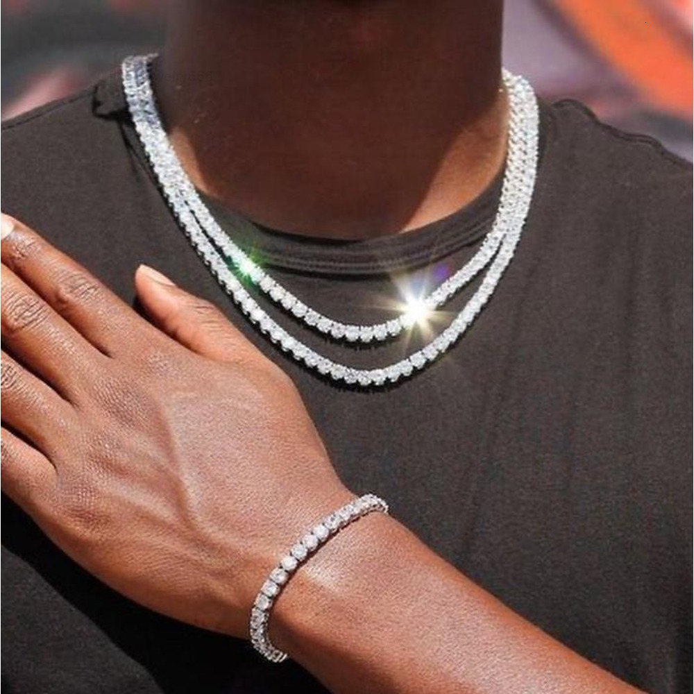 Hiphop Jewelry Tennis Chain 3mm 4mm 5mm VVS Necklace Iced Out Diamond 925 Silver Moissanite Tennis Chain