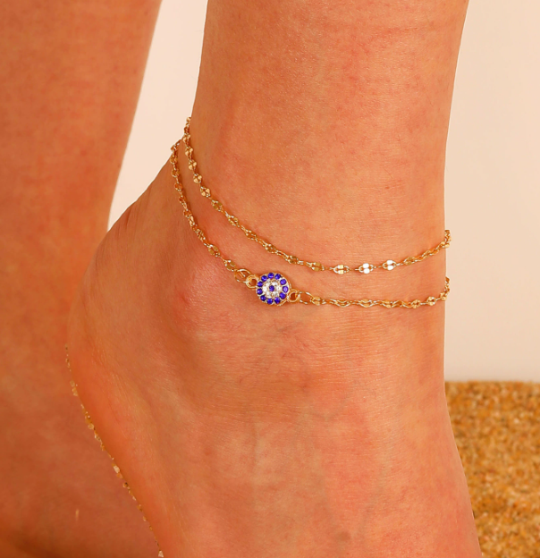 Fashion simple fashion social trendsetter diamond devils eye geometric Anklet Turkish jewelry 250728