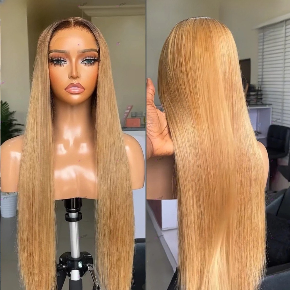 Glueless Lace Frontal Wigs Ready To Go Ombre P4/27 Ombre Ash Blonde Straight Human Hair Wig Brazilian Hair For Women 360 13x6 HD Lace Frontal Wigs