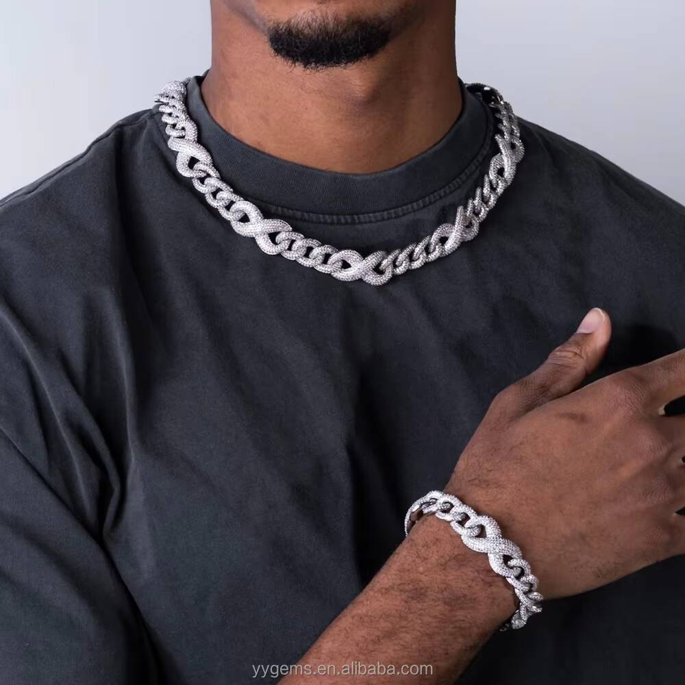 Yu Ying Full Iced Out Moissanite Diamond Sterling Silver Infinity Cross Charms Spikes Cuban Link Necklace Chains for Men