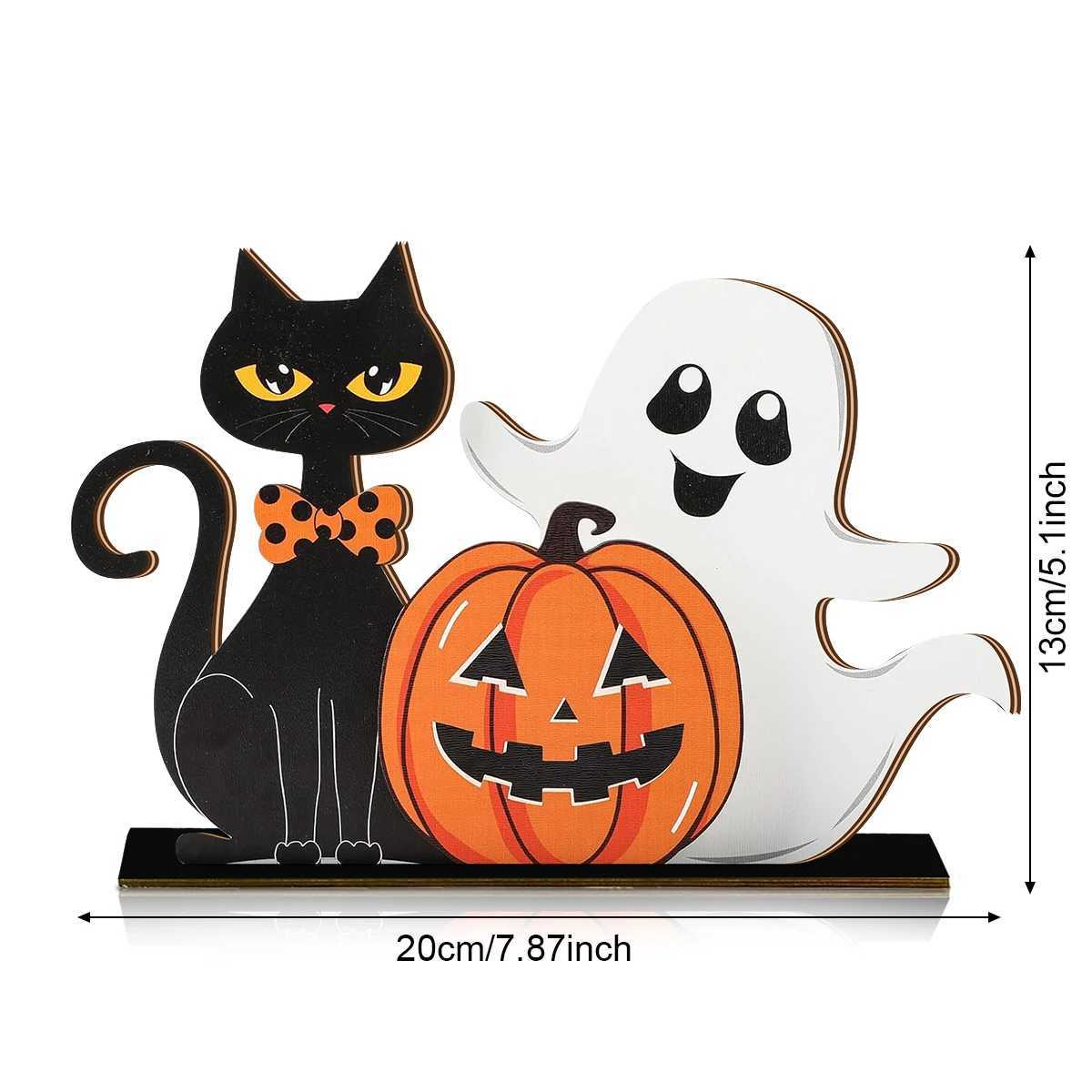 Halloween Decorations Wooden Cat Pumpkin Ghost Figurines Home Party Ornaments C250919