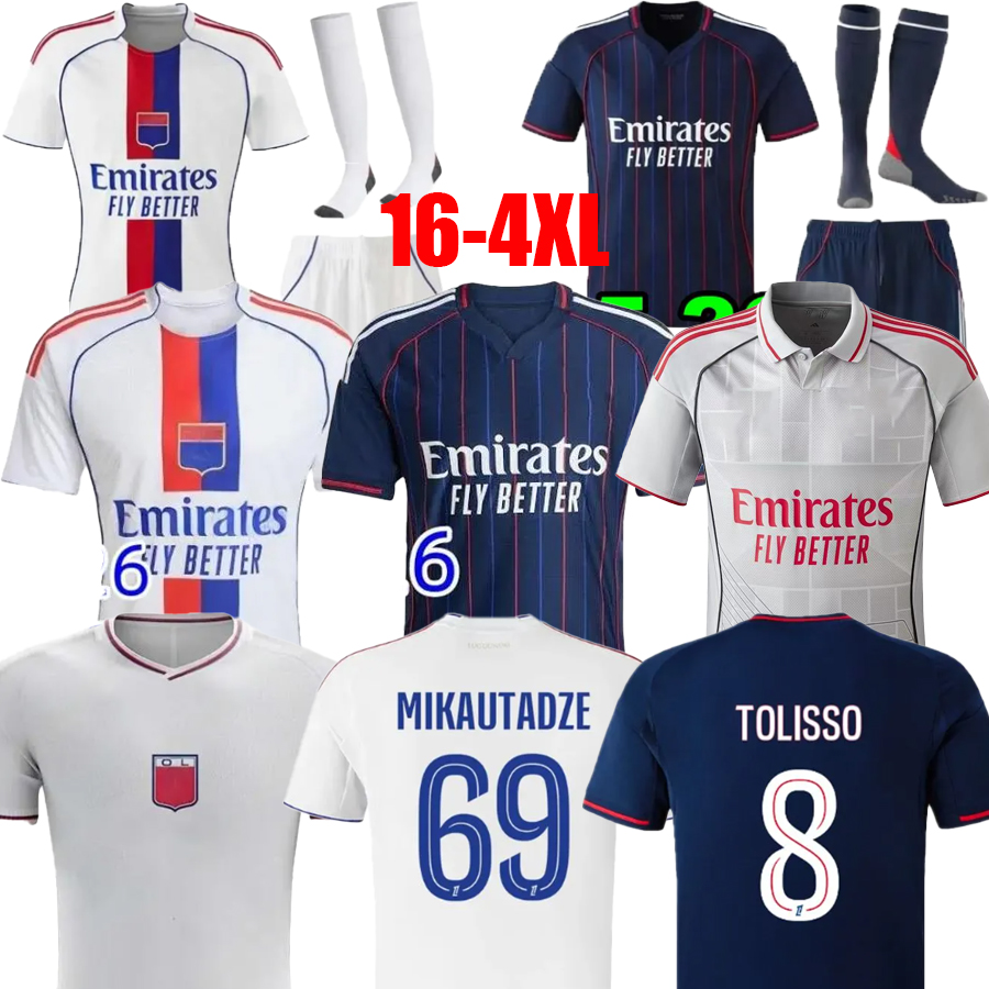 25 26 Maillot Lyon Soccer Jerseys 2025 2026 75-Year Olympique Lyonnais OL 3rd Fourth Shirts CHERKI man kids kit Mikautadze FOFANA NUAMAH Football Shirt Kids
