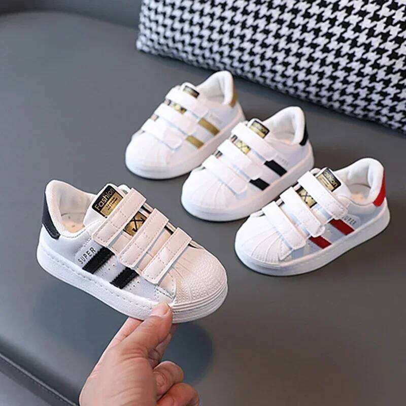 Children's Kids Fashion Design White Non-slip Casual Boys Girls Hook Breathable Sneakers Toddler Outdoor Shoes