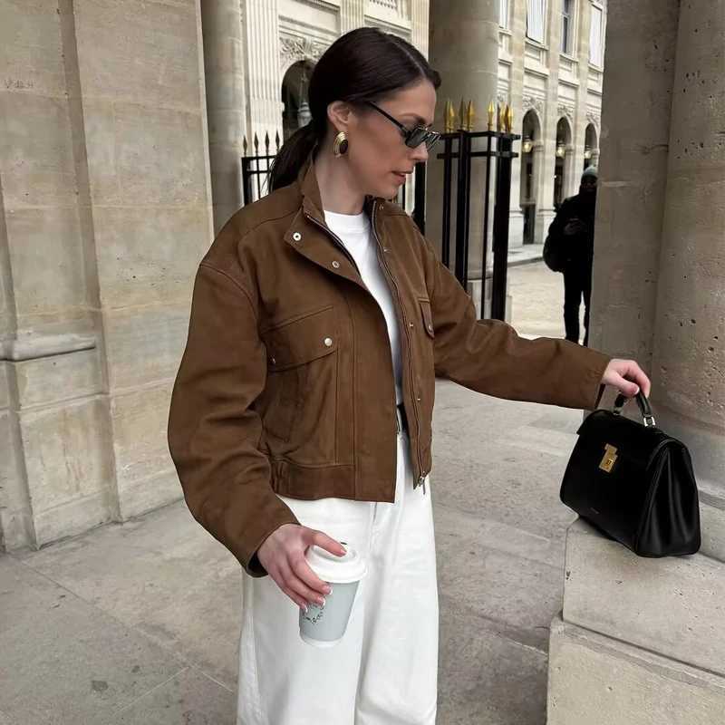 MUJER Suede Bomber Jacket Women Fashion Zip Varsity Jackets for Women Streetwear Outerwears Women Jacket Long Sleeve Women Coat Z250918