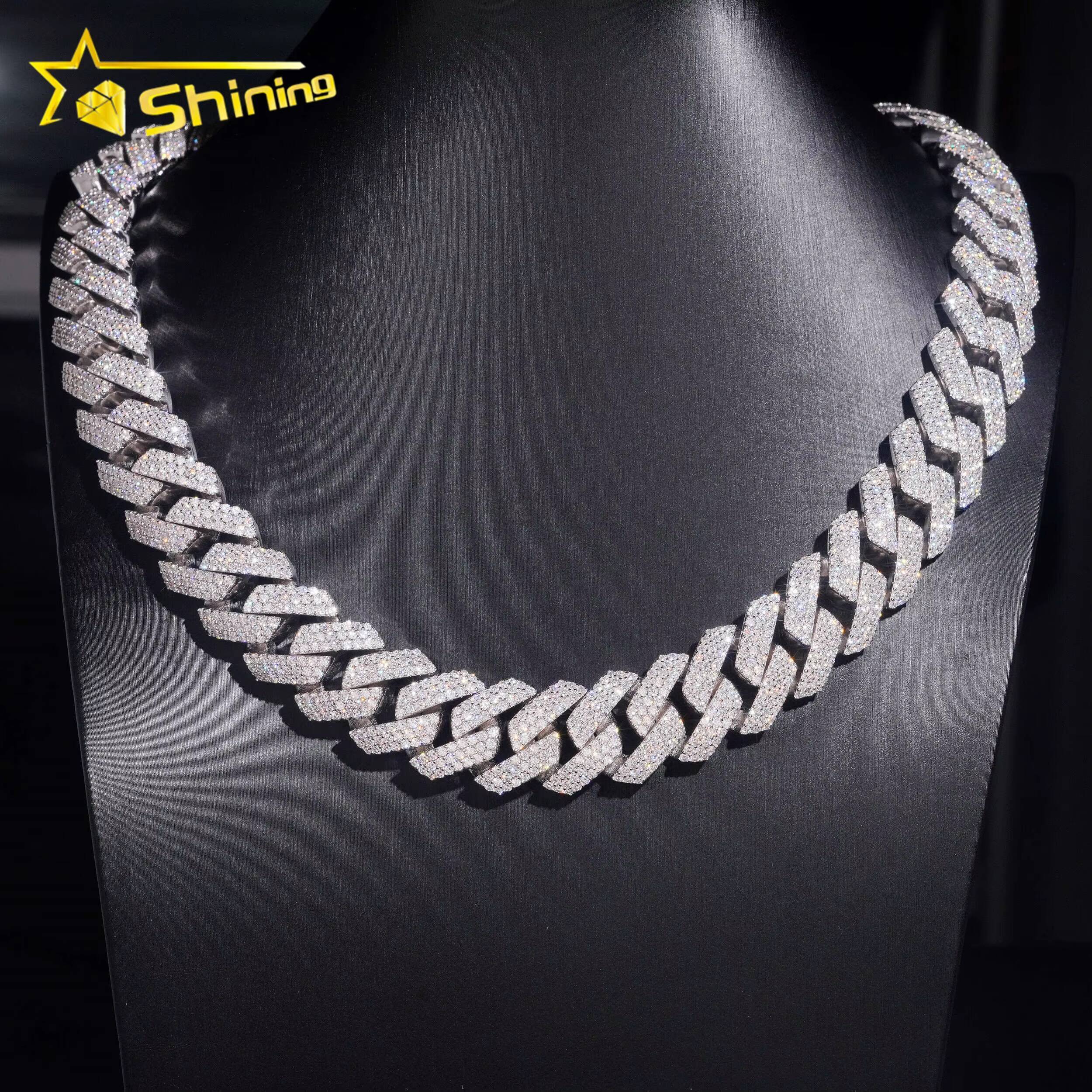 Hip Hop Jewelry 3 Rows 20mm Top Quality Iced Out 925 Sterling Silver Moissanite Cuban Link Chain