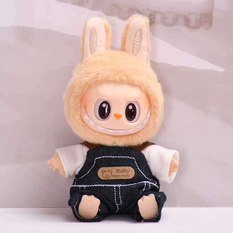 17cm Labubu Dolls Clothing Cute Mini Plush Dolls Clothes The Monster Outfit Accessories Spring Overalls Flower Hat FE01S C250919