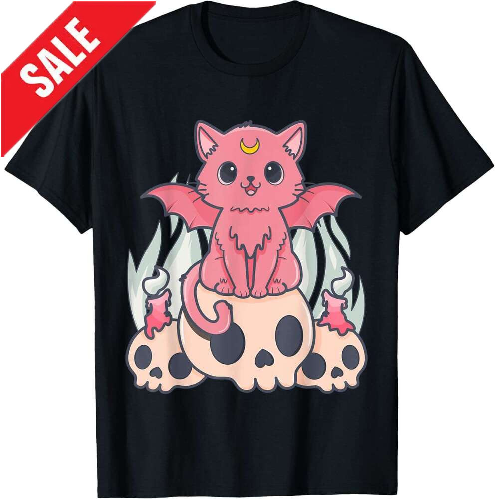Halloween T shirt for Mens Kawaii Pastel Goth Cute Creepy Demon Cat and Skull Anime Art T-Shirt Shirts Tshirt Graphic Tee Casual Tops Clothes Short sl