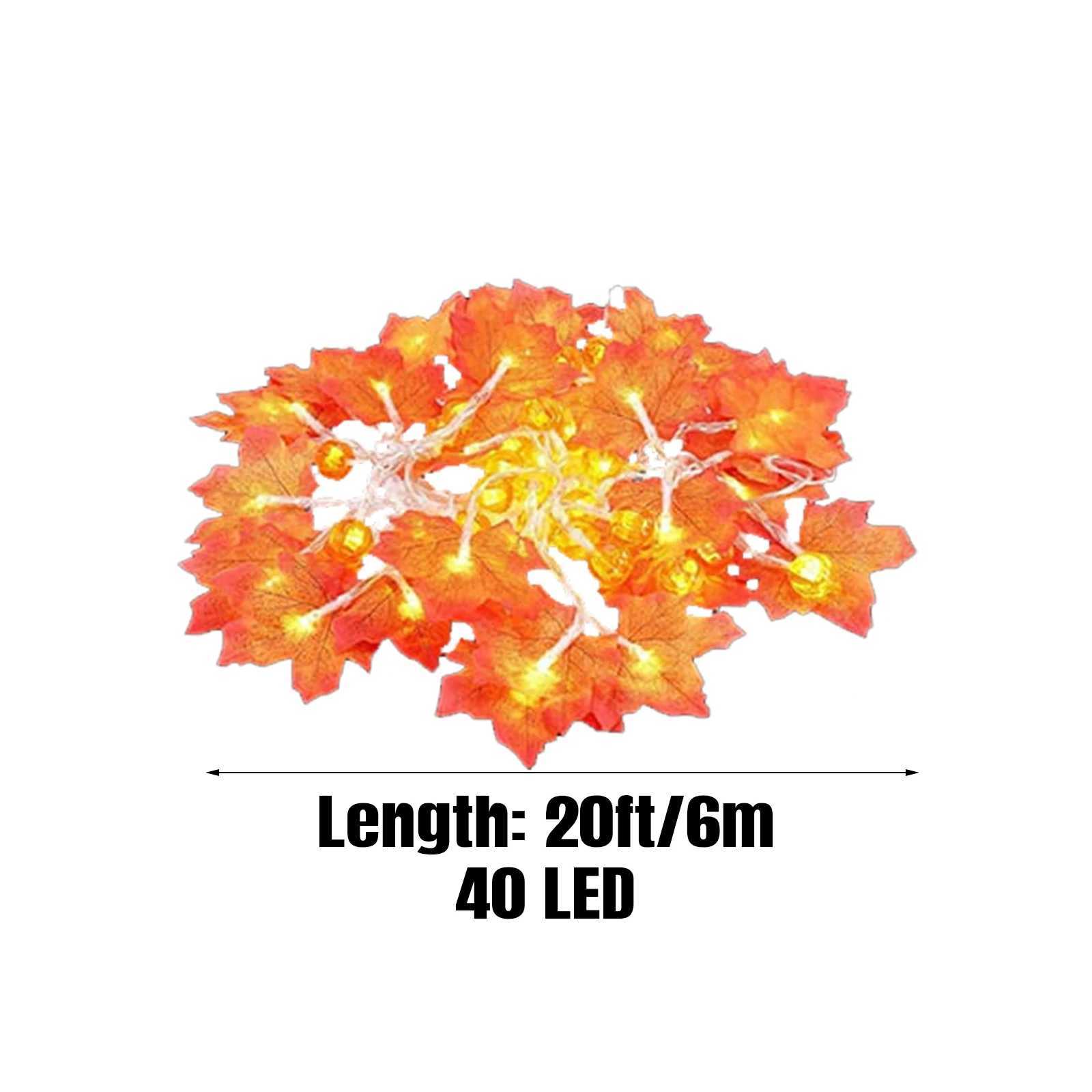 20ft 40 LED Maple Leaf Light String Halloween Thanksgiving Garden Party Decoration Lights Hold On And Flashing Halloween Gift C250919