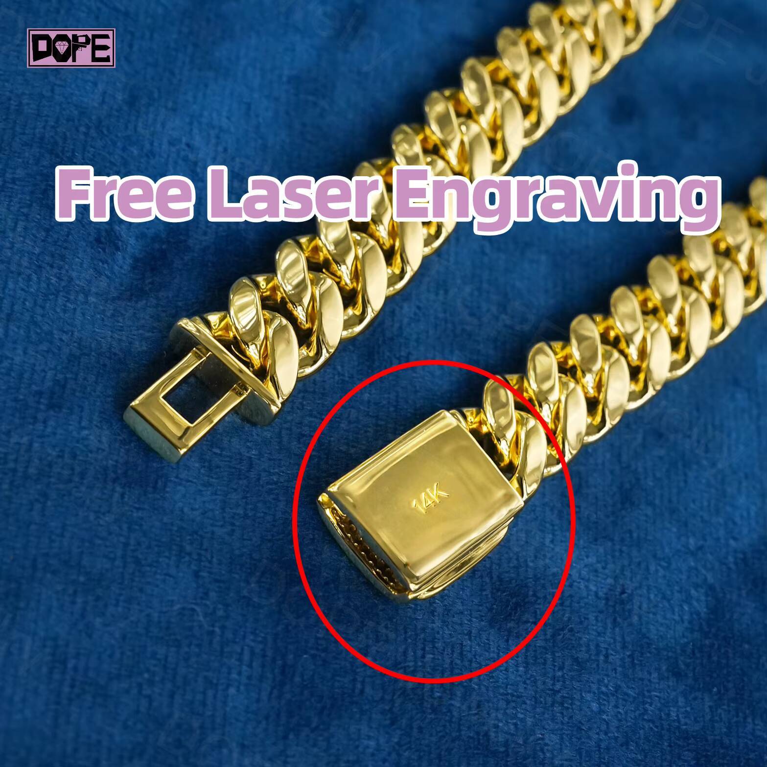 Customized Trendized 14mm 16mm Gold Cuban Chain 925 Sterling Silver VVS Moissanite Clasp Plain Miami Cuban Link Chain